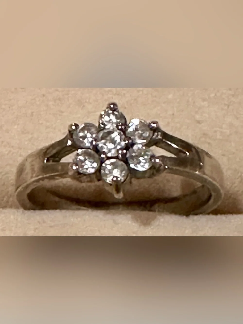Classic Sterling Silver Flower Cluster Ring with Clear Stones- Size 9